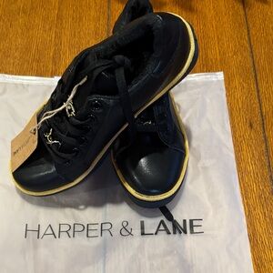 Harper & Lane Black Sneakers with Gold Trim